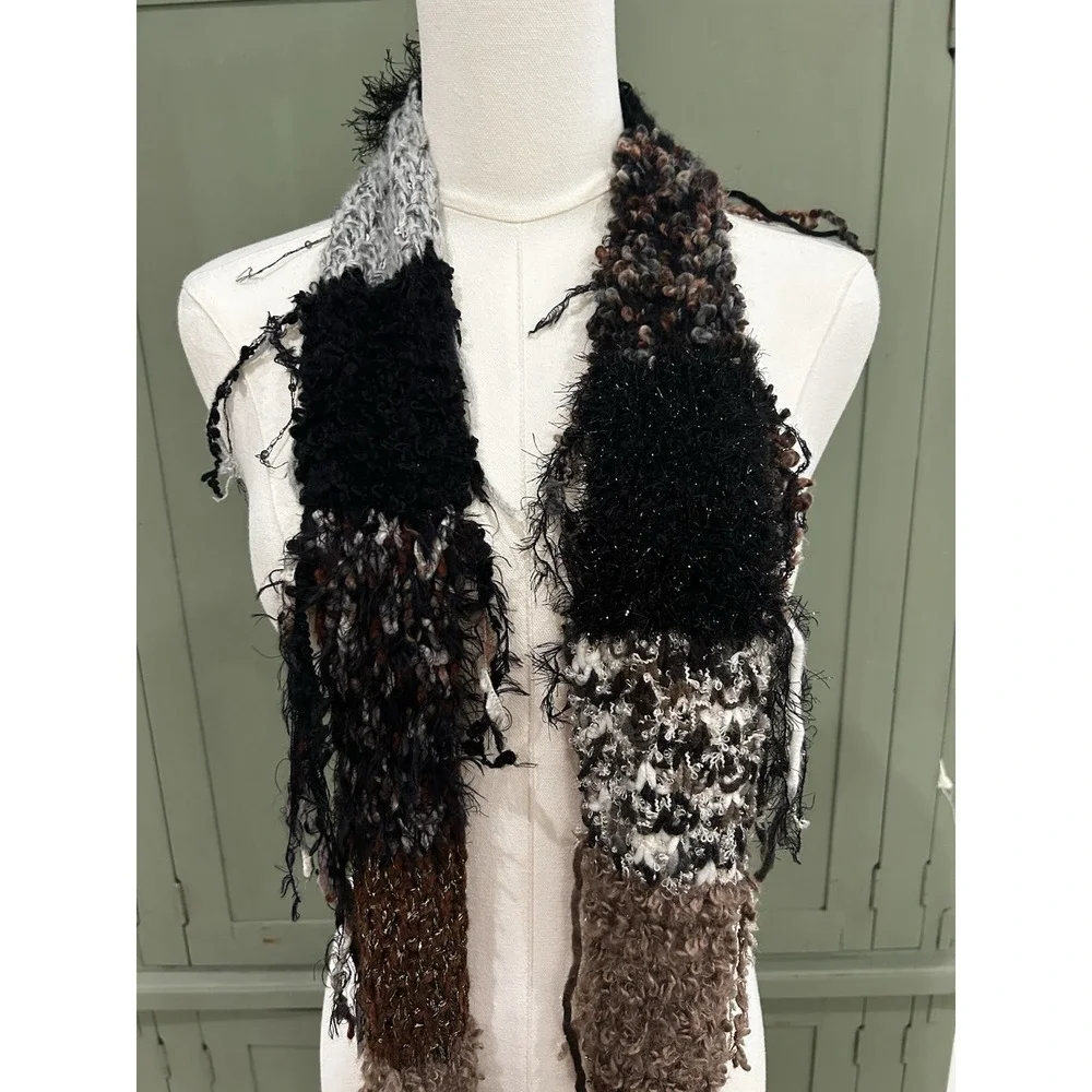 Brown Black Patchwork Scarf Wrap Extra Long Boho Fairy Grunge Whimsigoth Witchy